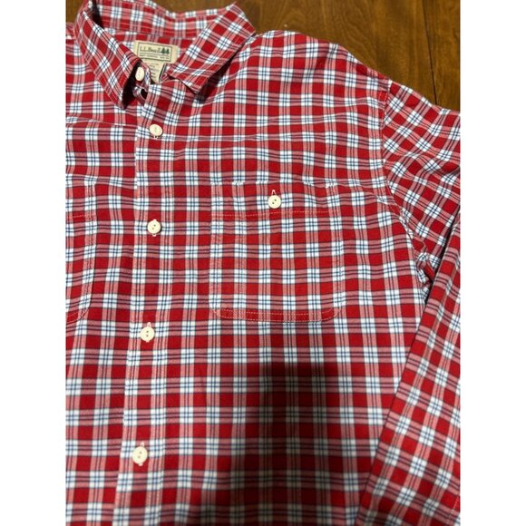 L.L.Bean Plaid Long Sleeve Button Down Shirt Red Blue Pockets Mens Large - Picture 3 of 7